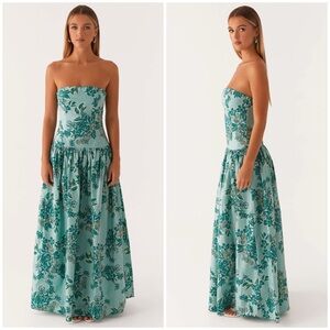 Peppermayo Andorra Maxi Long Dress - Cloud Nine Floral Blue Strapless Sz 6